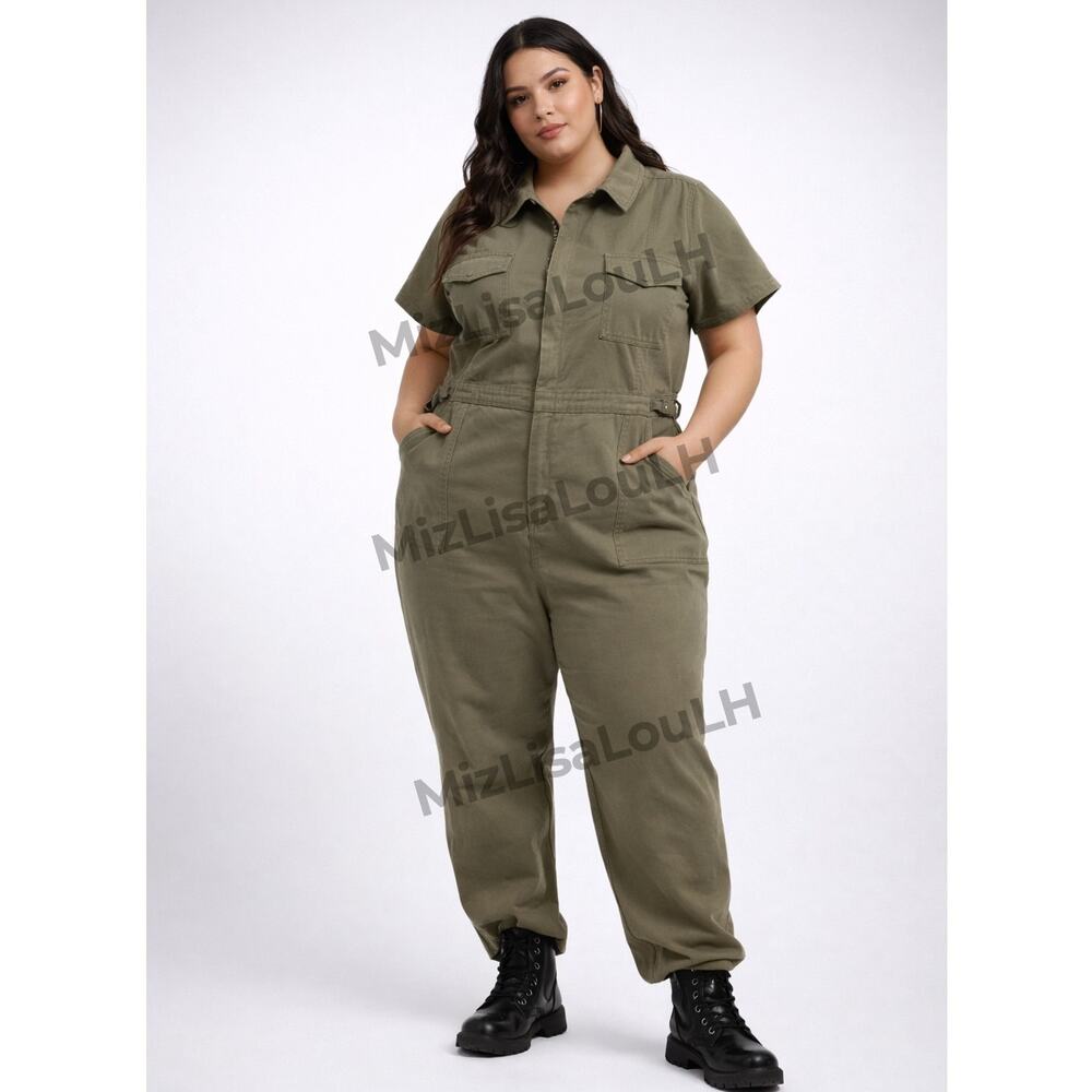 Good American Utility Jumpsuit Fatigue Green NWT Size 8 / 5XL Plus Size